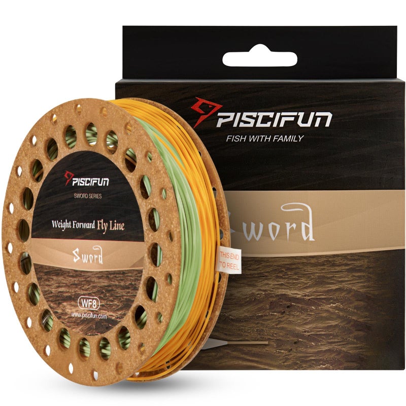 Piscifun Sword Fly Fishing Line with Welded Loop, Weight Forward Floating Fly Line, WF5wt, 100FT, Moss Green & Yellow - Image 1